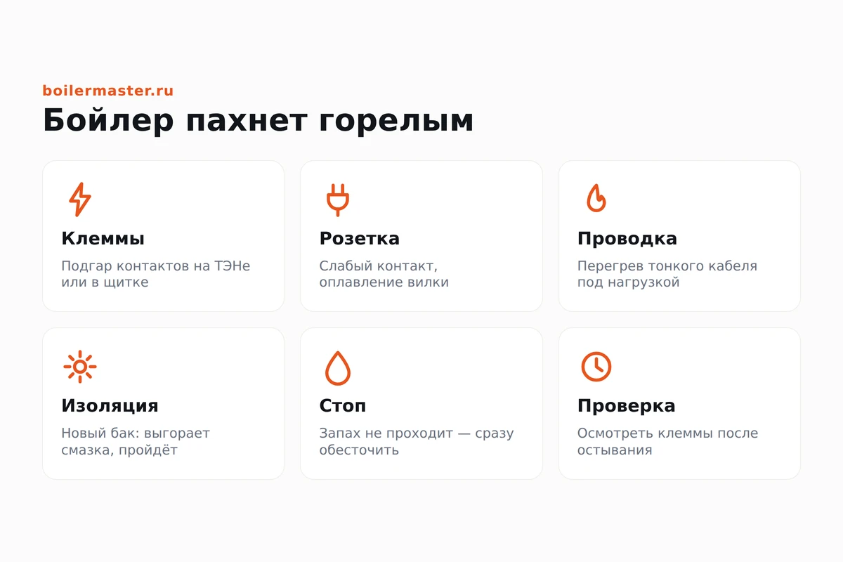 Человек принюхивается к новому водонагревателю при первом включении