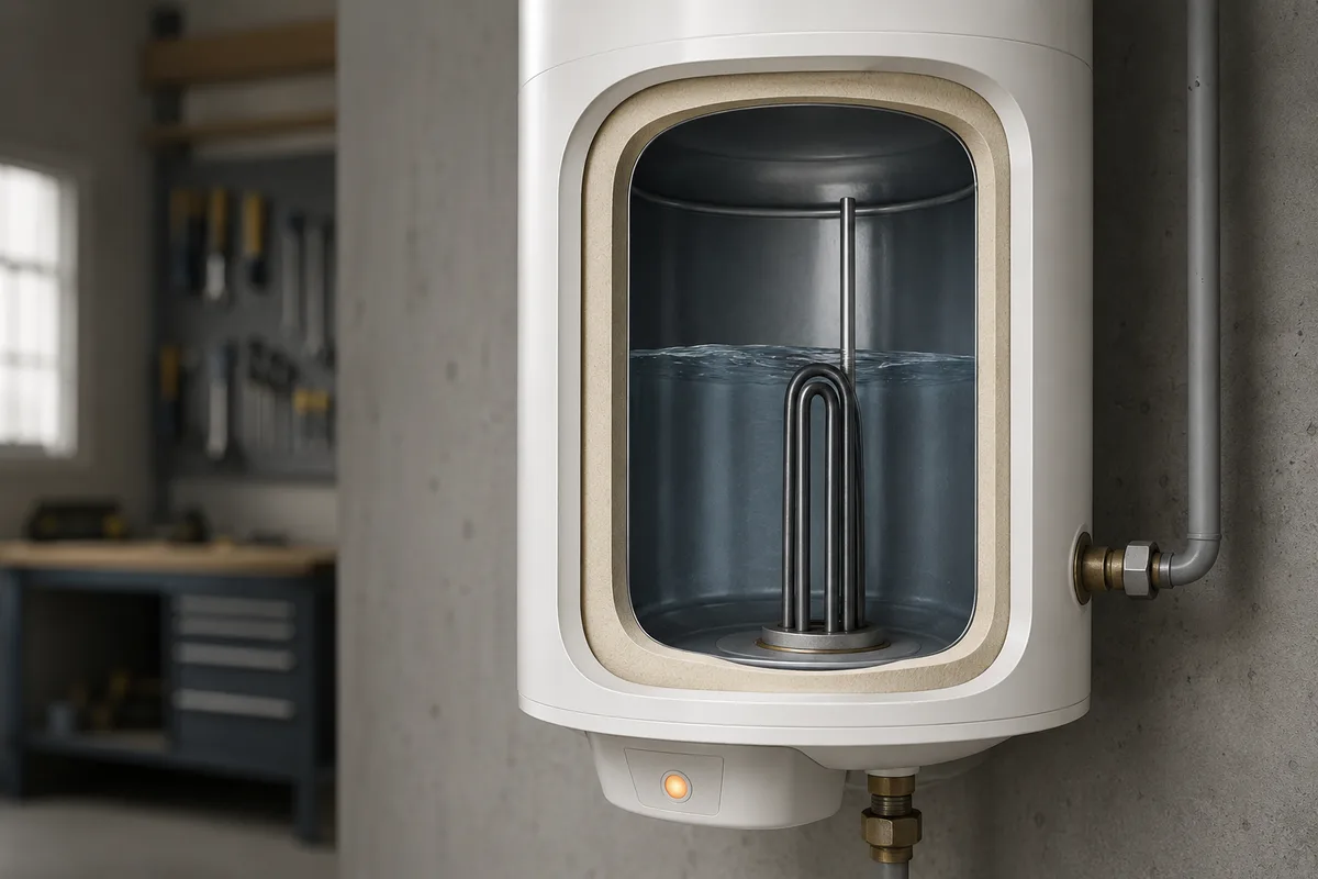 Разрез бака водонагревателя Electrolux с ТЭНом, вода не нагревается