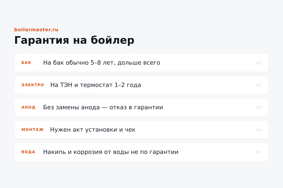 Гарантийный талон и паспорт водонагревателя рядом с чеком