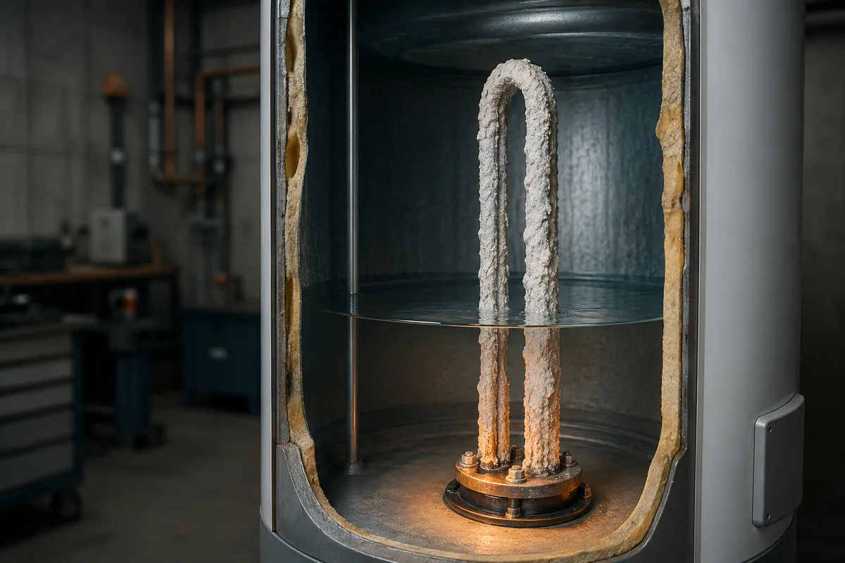 Разрез бака Gorenje с ТЭНом в накипи