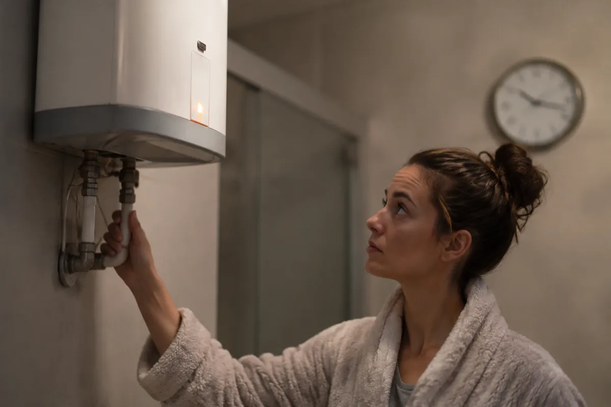 Человек ждёт у водонагревателя Haier, вода греется медленно