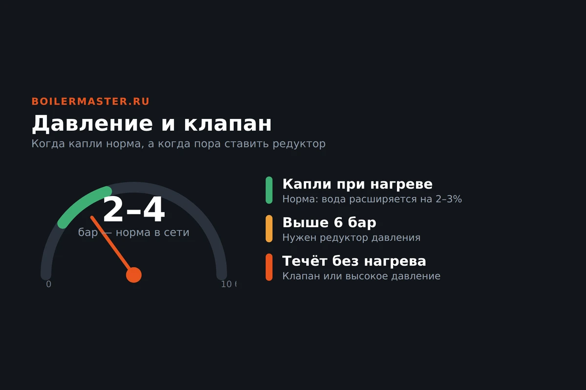 Капля воды на носике предохранительного клапана водонагревателя