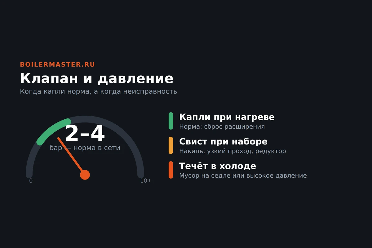 Обратный клапан на входе холодной воды в водонагреватель с каплей воды