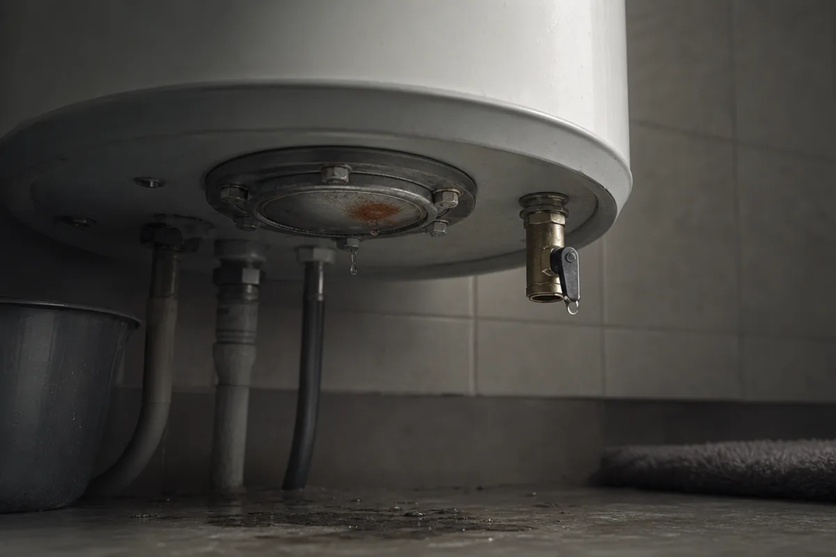 Капля воды под фланцем ТЭНа в нижней части водонагревателя Electrolux