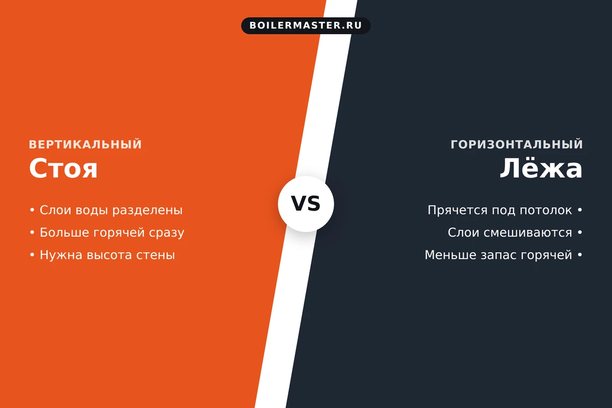 Вертикальный и горизонтальный водонагреватели рядом на стене