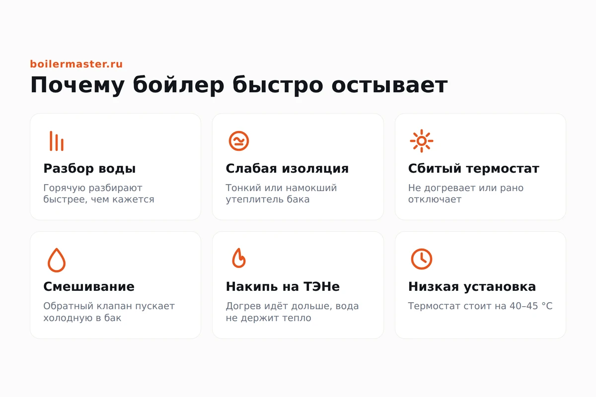 Инфографика: причины быстрого остывания водонагревателя