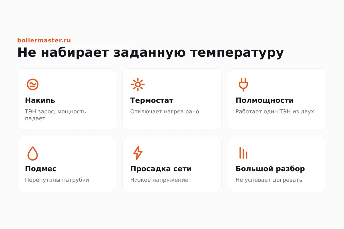 Регулятор бойлера выставлен на максимум, а вода едва тёплая